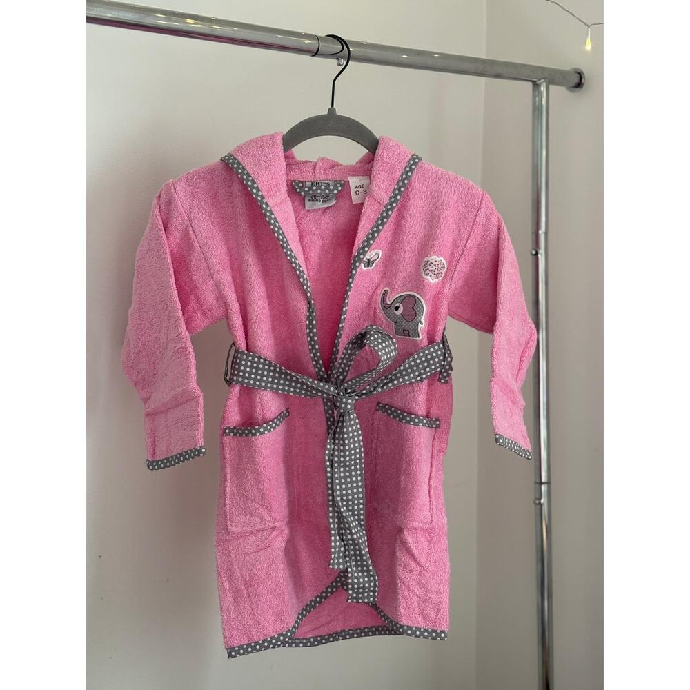 Baby Pink Bathrobe 100% Cotton Hooded Elephant Soft Robe 0-3 Months - Picture 4 of 8